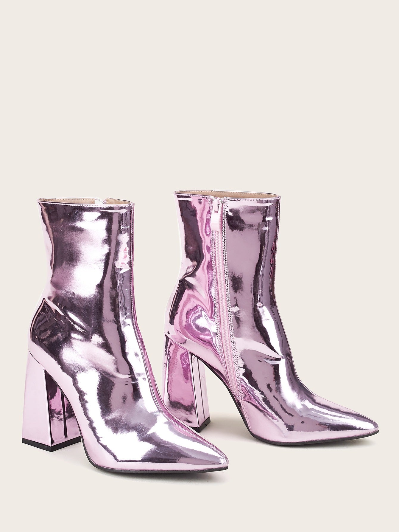 Botines mujer metalizado tacón cuadrado Violeta