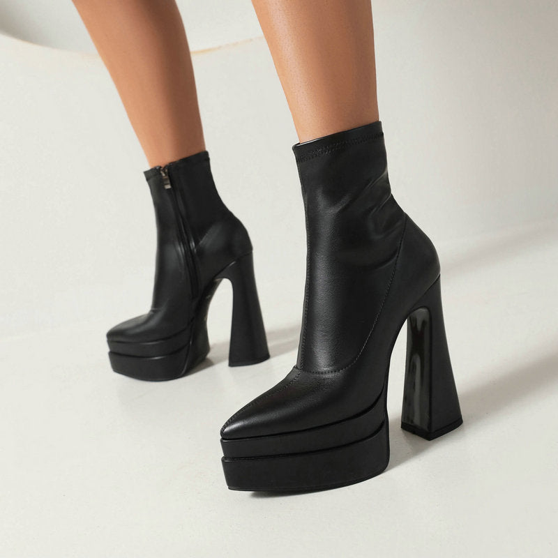 Botines mujer tacon alto ancho plataforma 3 colores diferentes
