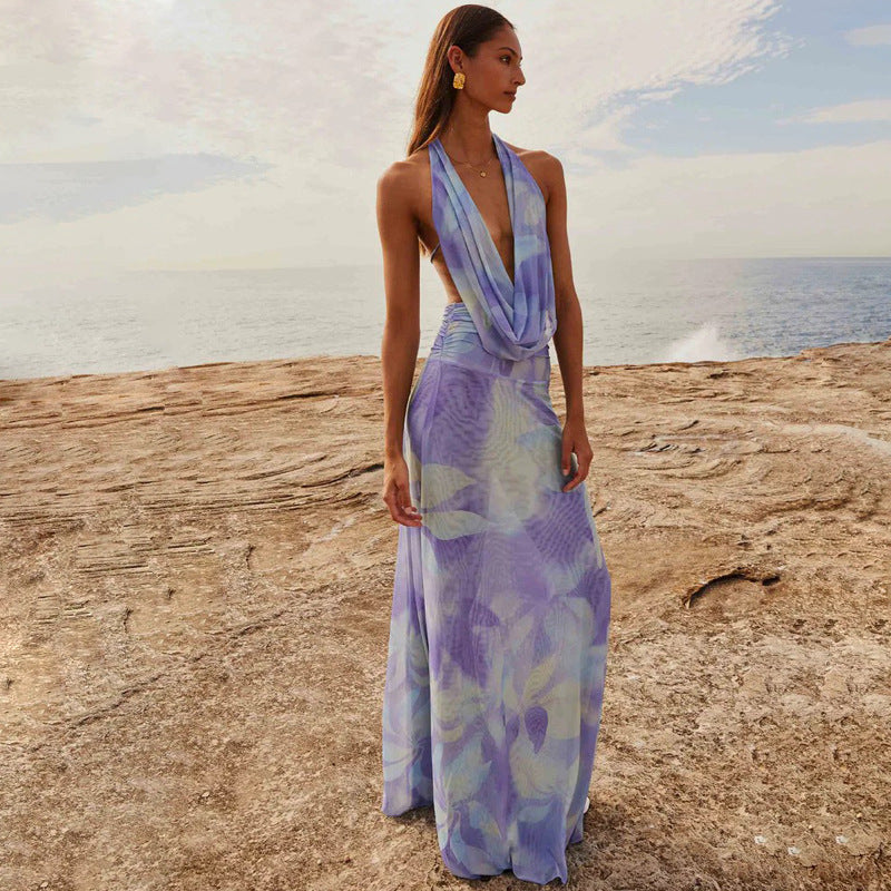 Vestido mujer verano espalda descubierta escote floreado dos tonos