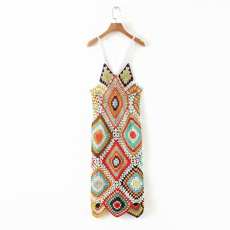 Vestido multicolor Croché espalda cruzada