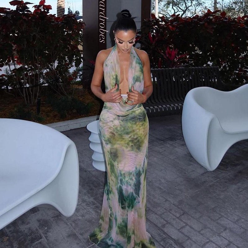 Vestido mujer verano espalda descubierta escote floreado dos tonos