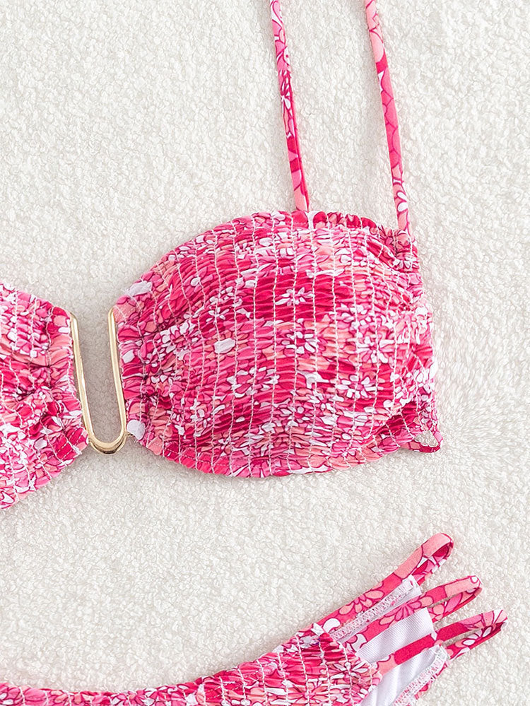 Bikini mujer floral varios colores detalle central escote