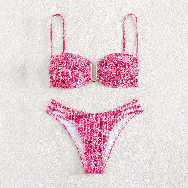 Bikini mujer floral varios colores detalle central escote