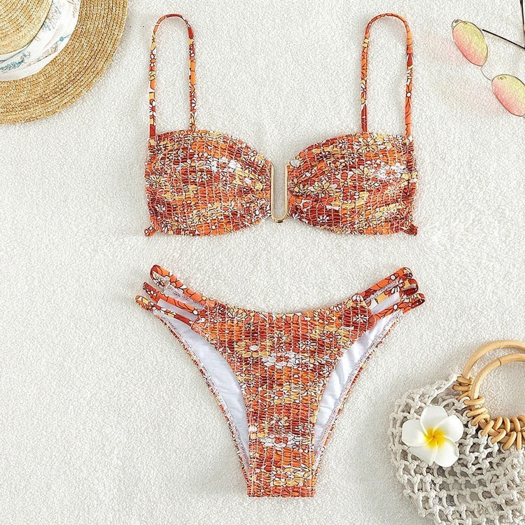 Bikini mujer floral varios colores detalle central escote
