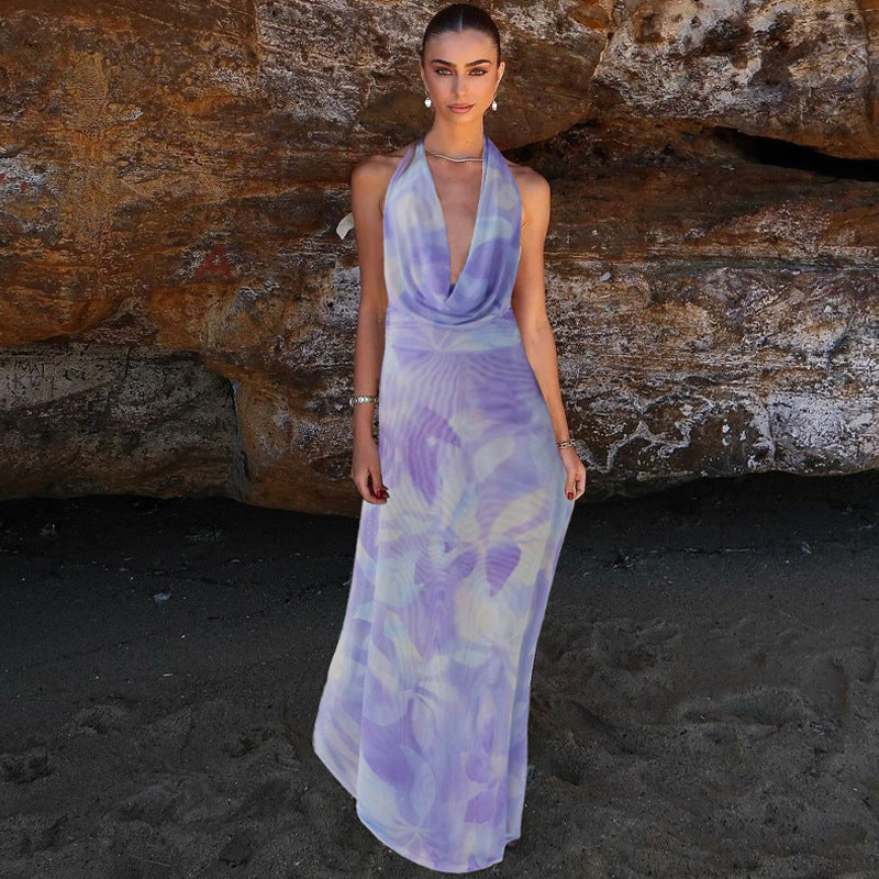 Vestido mujer verano espalda descubierta escote floreado dos tonos