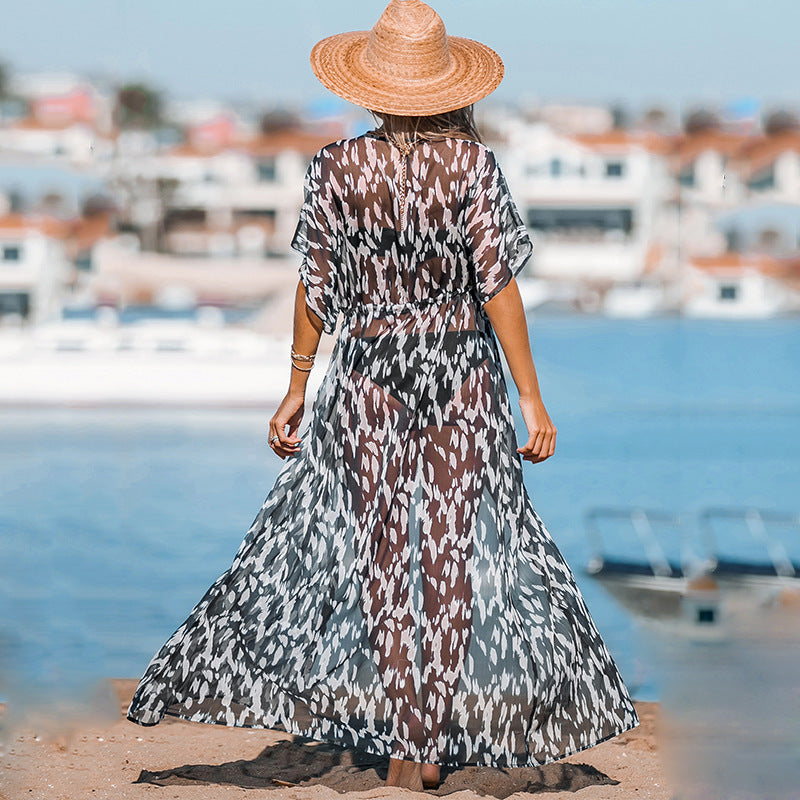 vestido kimono largo playero mujer estampado
