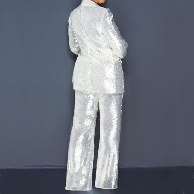 Traje fiesta lentejuelas gran escote slim