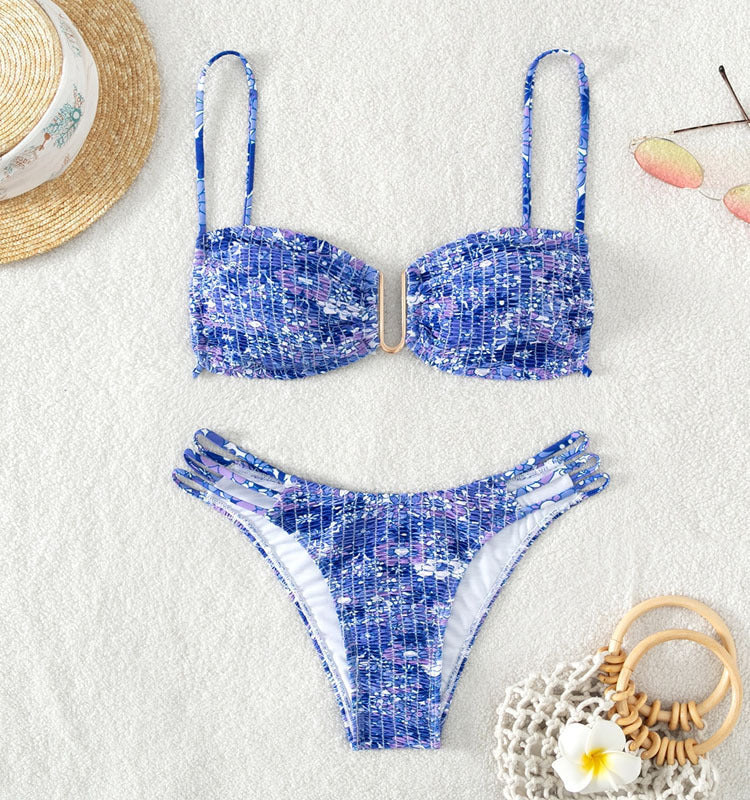 Bikini mujer floral varios colores detalle central escote