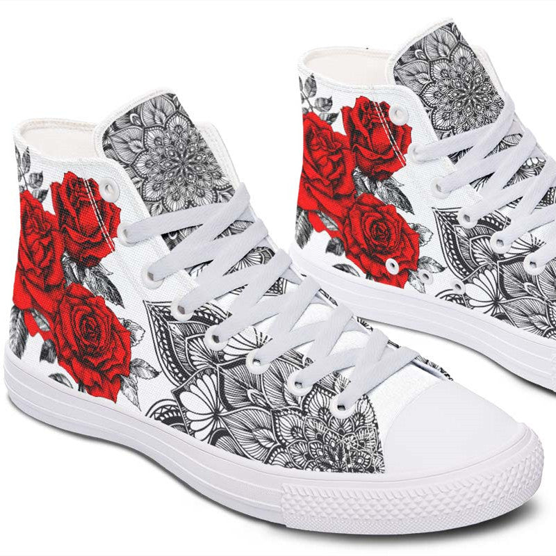 Zapatillas casual tela lona estampado rosas