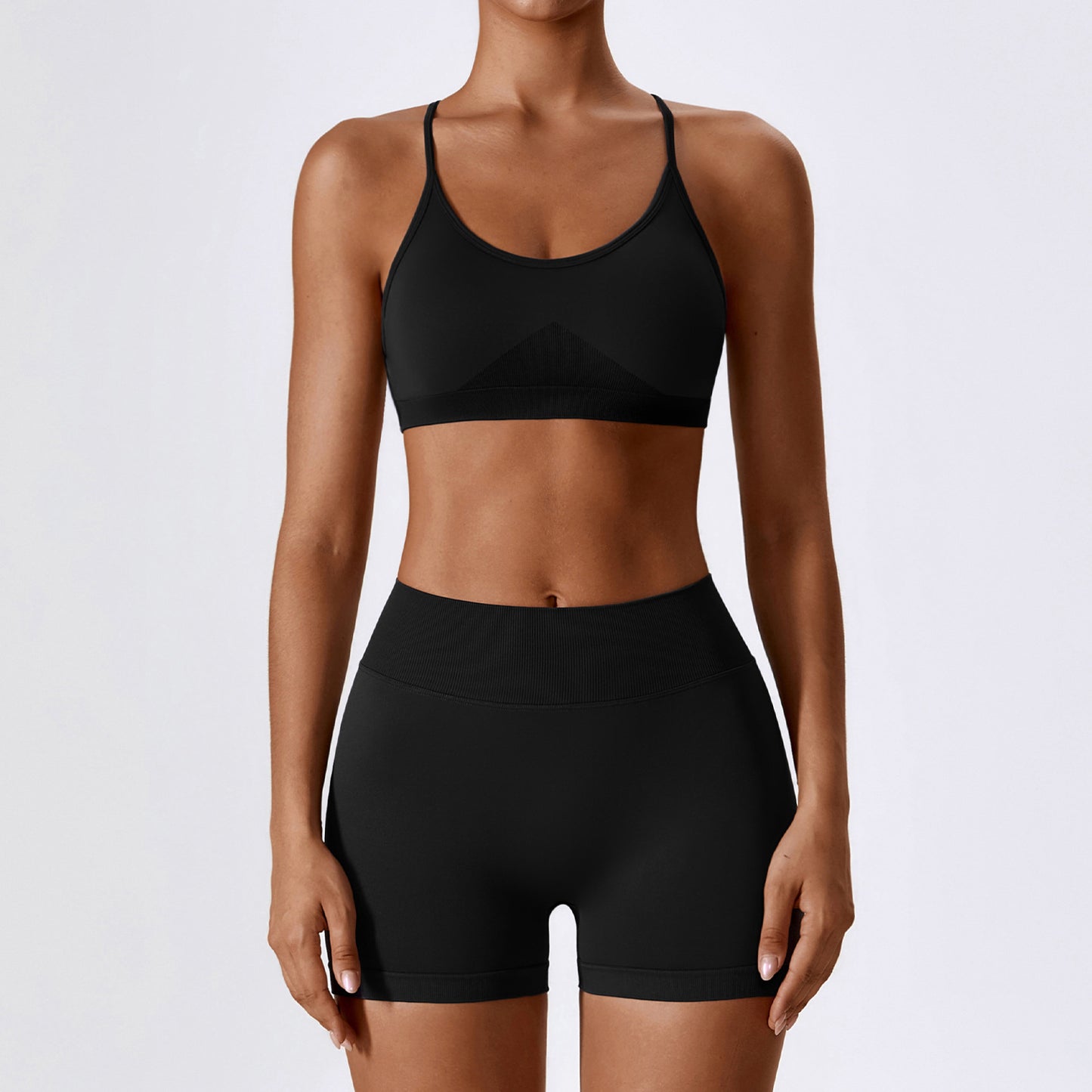 Conjunto fitness mujer short y top espalda al descubierto