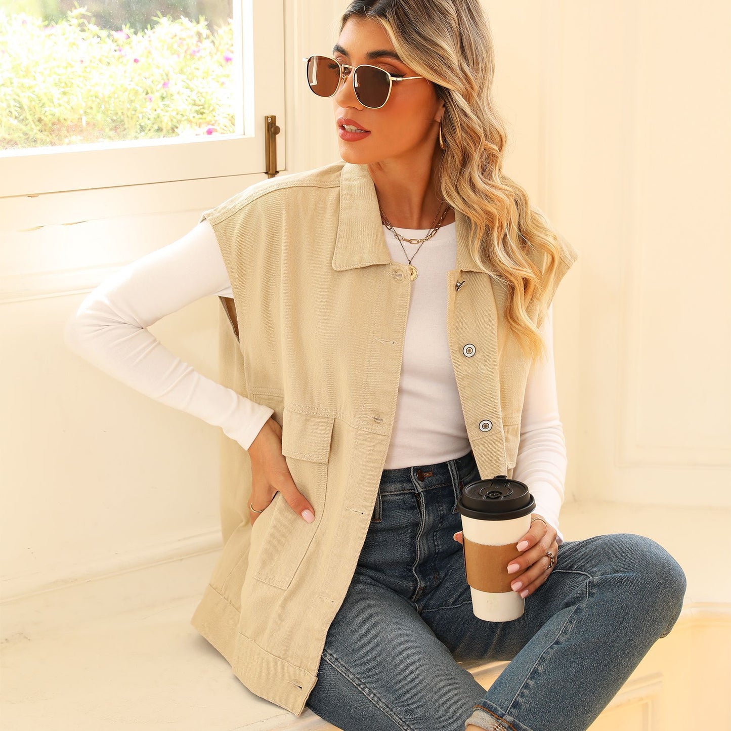 chaleco Denim con bolsillos oversize varios colores