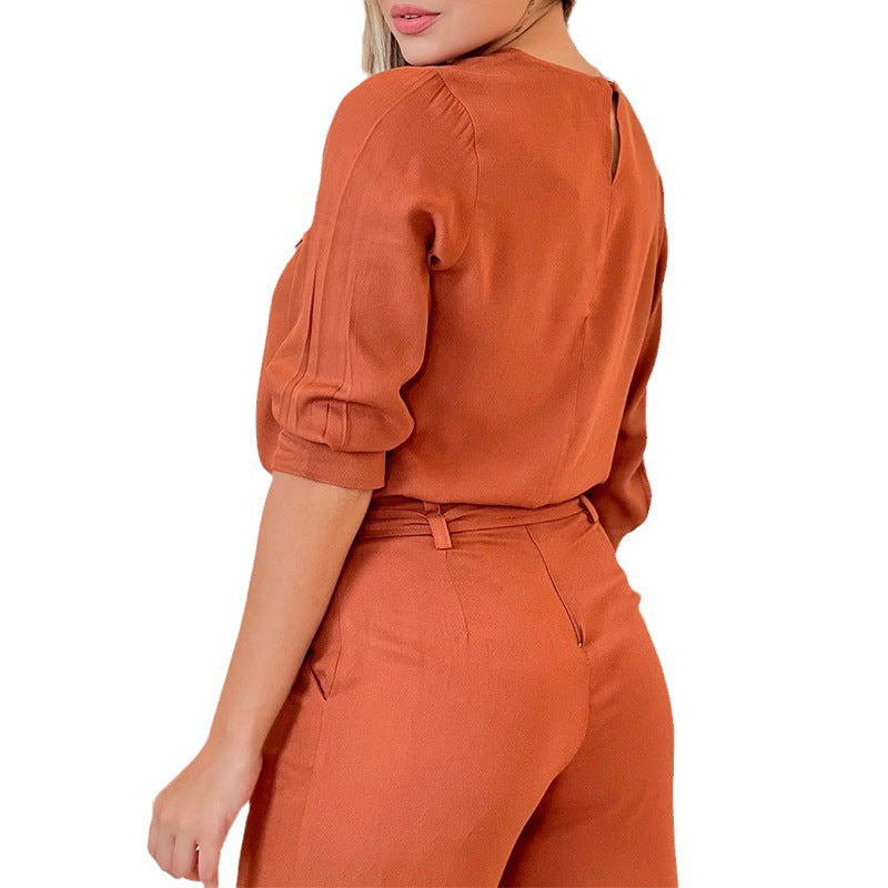 Conjunto mujer pantalón y blusa manga larga verde o naranja