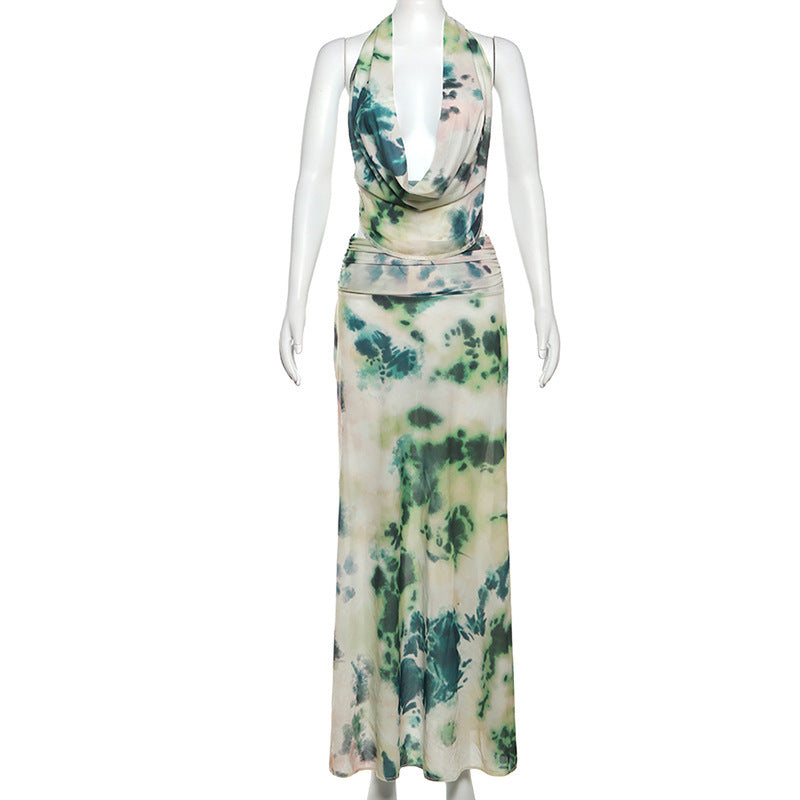 Vestido mujer verano espalda descubierta escote floreado dos tonos