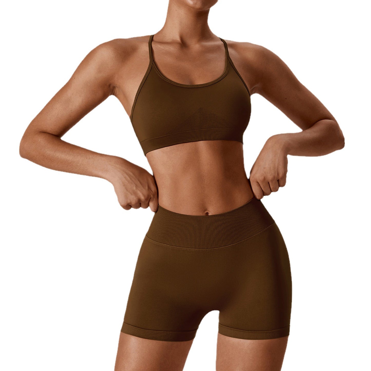 Conjunto fitness mujer short y top espalda al descubierto