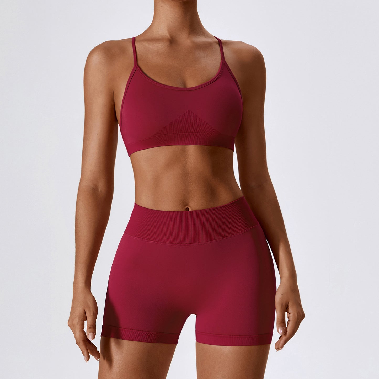 Conjunto fitness mujer short y top espalda al descubierto