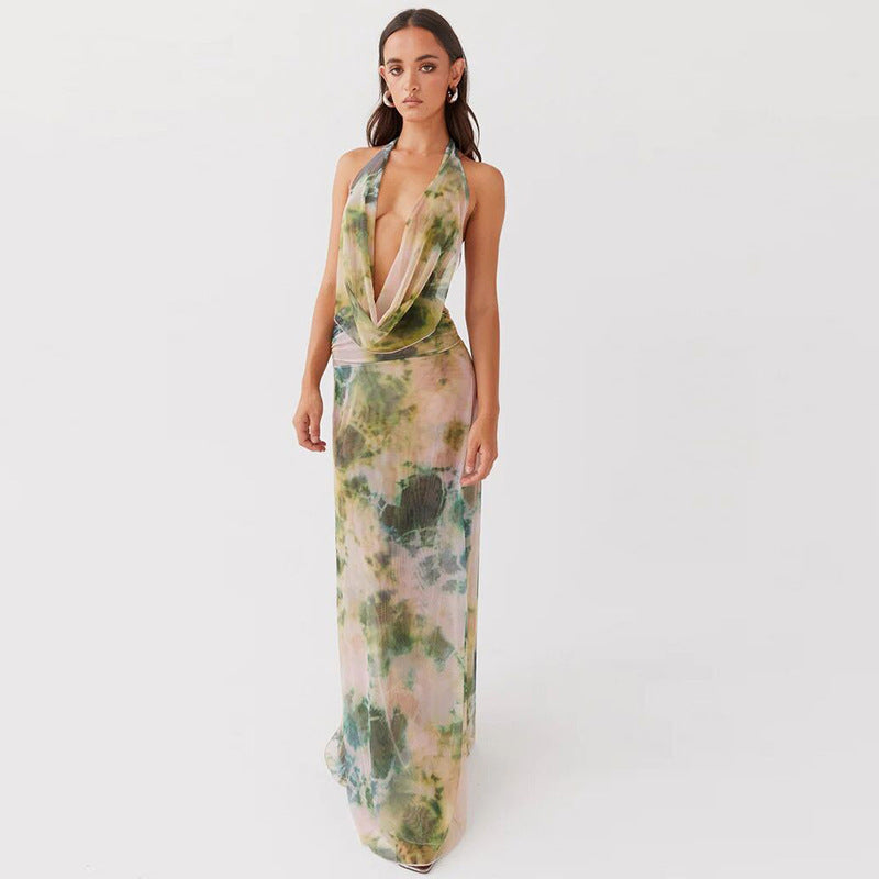 Vestido mujer verano espalda descubierta escote floreado dos tonos