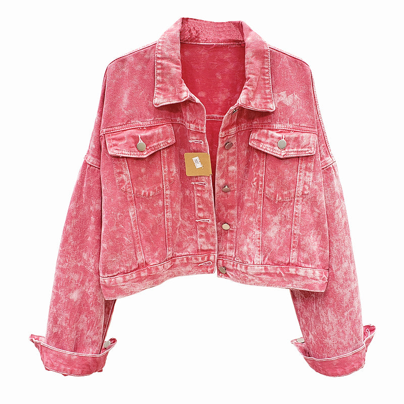 Chaqueta Denim mujer efecto lavado- 2 colores Rosa o amarillo