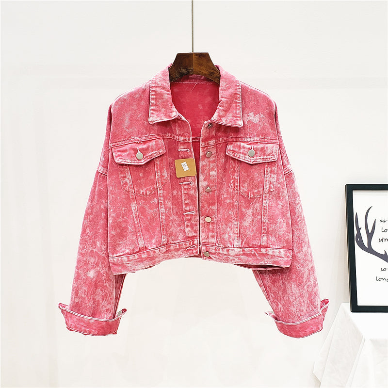 Chaqueta Denim mujer efecto lavado- 2 colores Rosa o amarillo