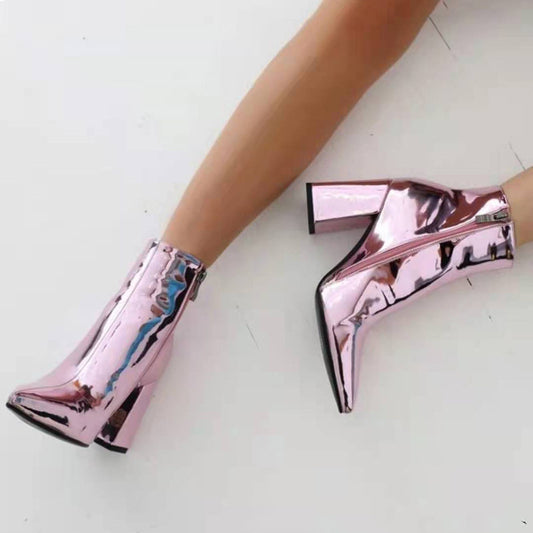 Botines mujer metalizado tacón cuadrado Violeta