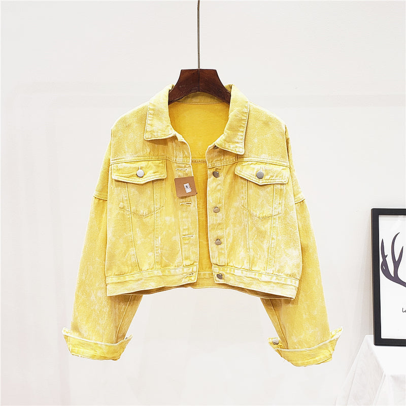 Chaqueta Denim mujer efecto lavado- 2 colores Rosa o amarillo