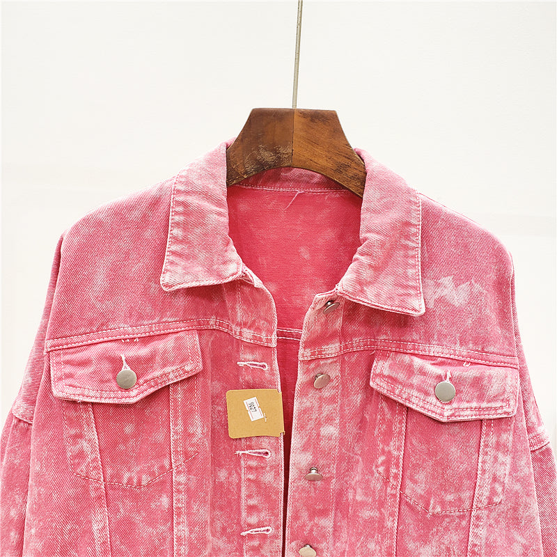 Chaqueta Denim mujer efecto lavado- 2 colores Rosa o amarillo