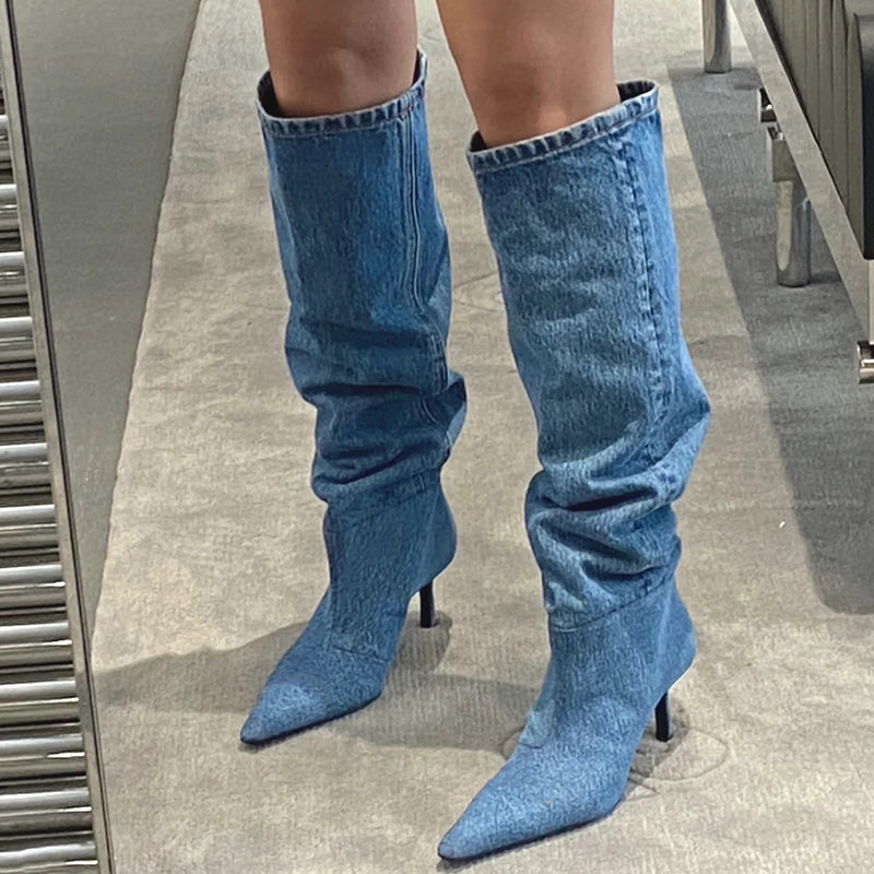 Bota mujer tacón Denim alta