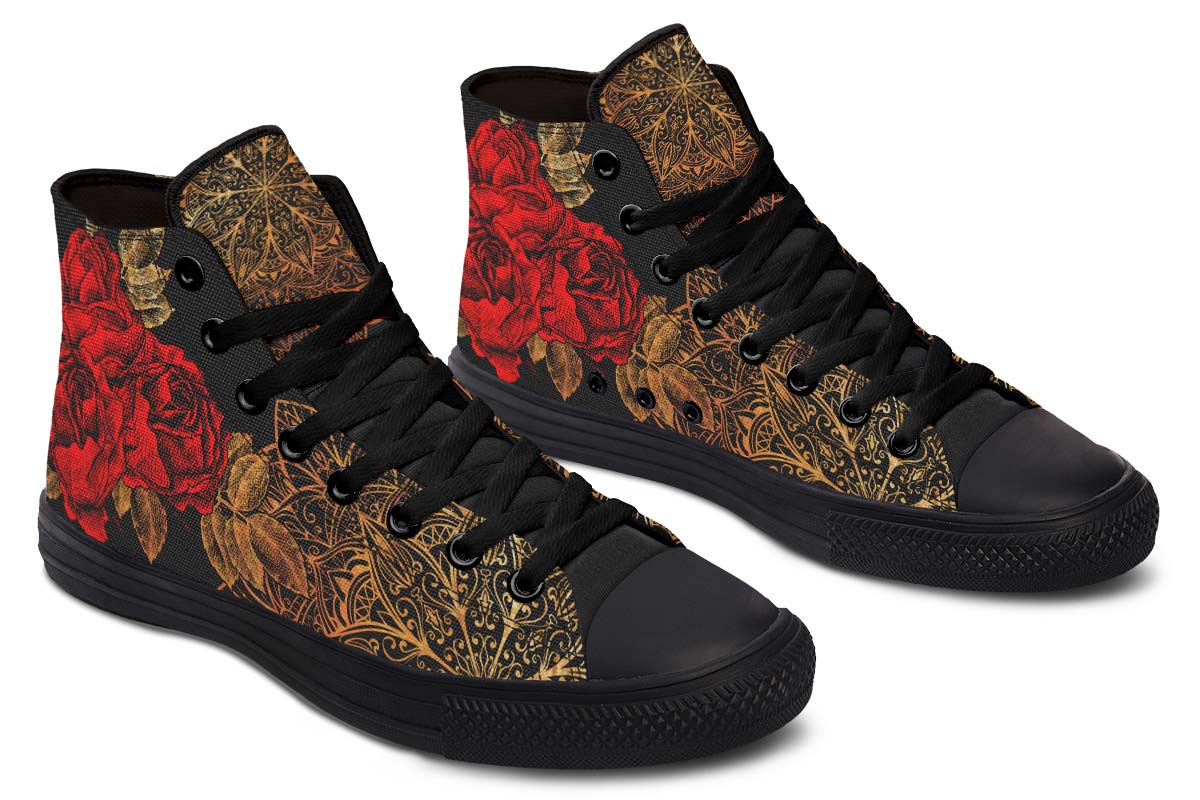 Zapatillas casual tela lona estampado rosas Negra