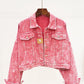 Chaqueta Denim mujer efecto lavado- 2 colores Rosa o amarillo