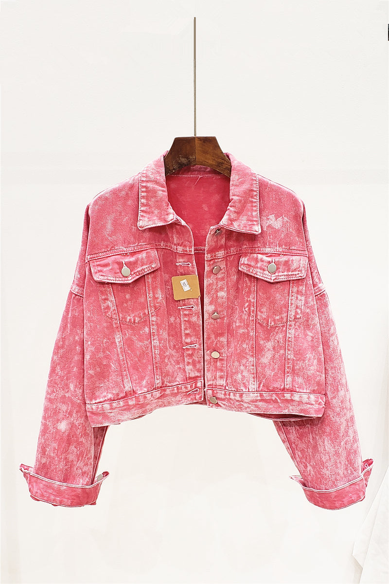 Chaqueta Denim mujer efecto lavado- 2 colores Rosa o amarillo