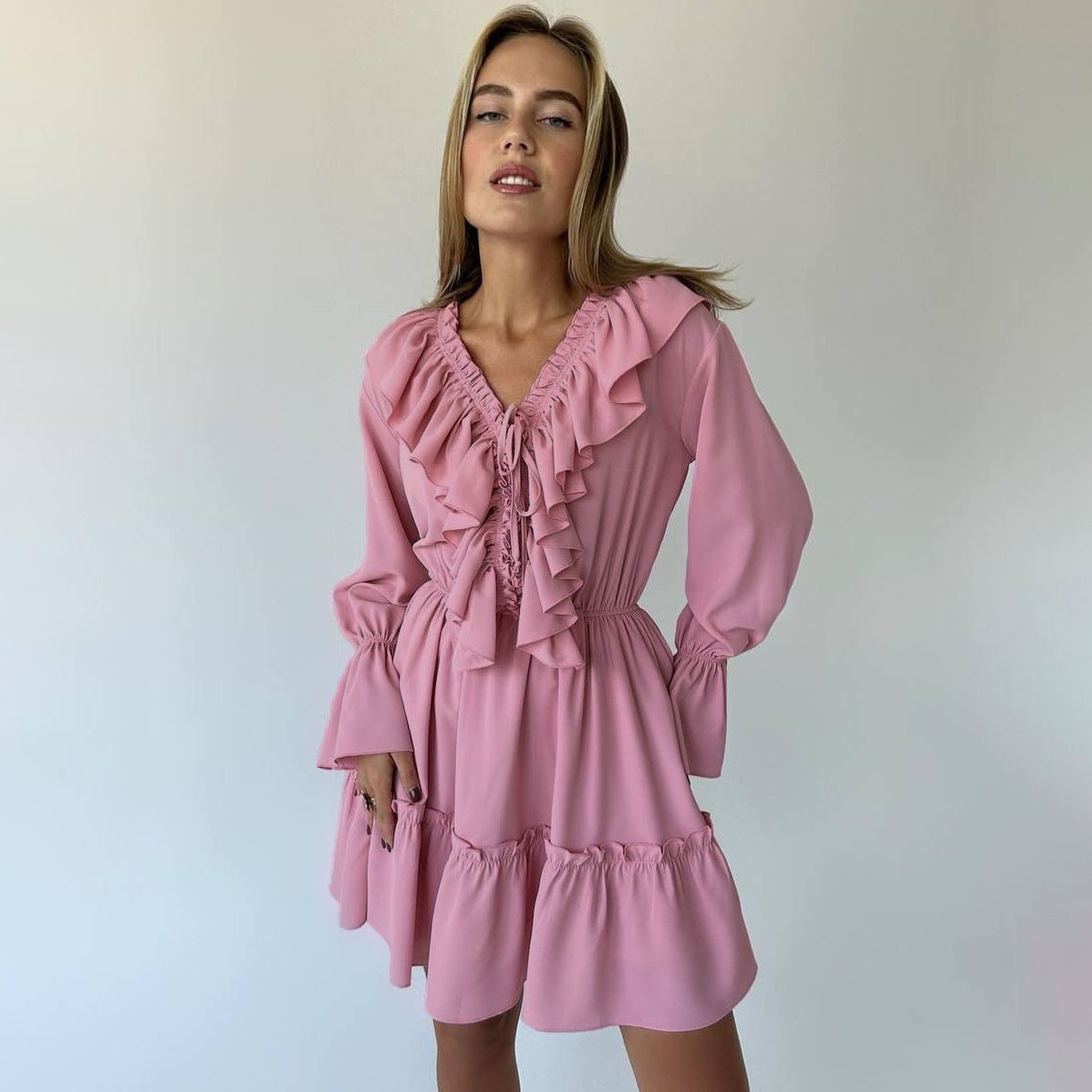 Vestido mujer casual manga larga volantes varios colores