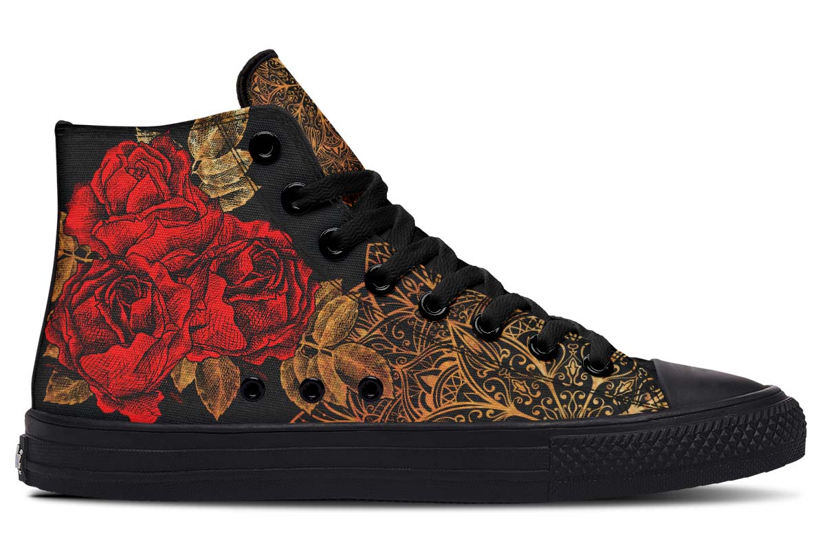 Zapatillas casual tela lona estampado rosas Negra