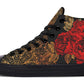 Zapatillas casual tela lona estampado rosas Negra