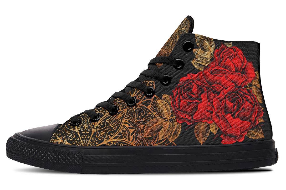 Zapatillas casual tela lona estampado rosas Negra