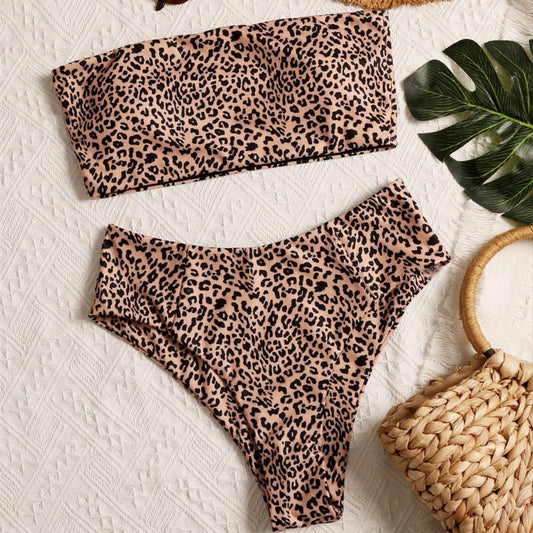 Bikini Bandeau mujer braguita ancha animal print