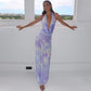 Vestido mujer verano espalda descubierta escote floreado dos tonos