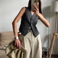 Conjunto mujer traje pantalón recto oversize y chaleco color marrón o gris