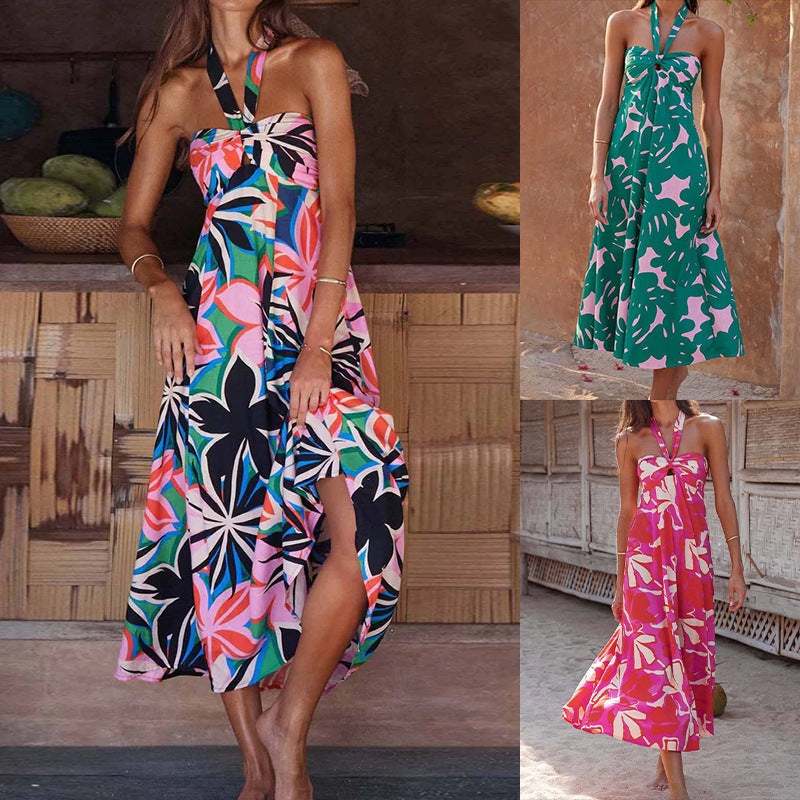 Vestido mujer estampado lazo hombros descubiertos 3 colores diferentes