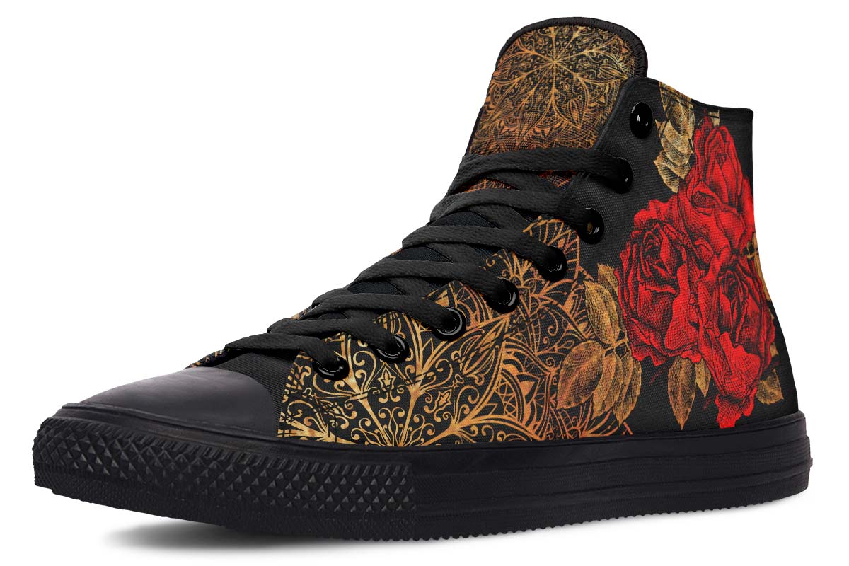 Zapatillas casual tela lona estampado rosas Negra