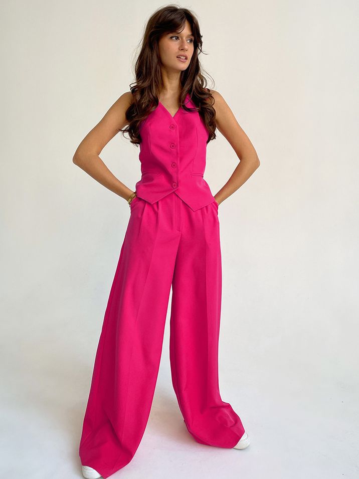 Conjunto de traje de chaleco y pantalón Rosa, pantalón oversize