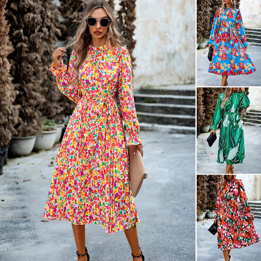 Vestido floreado otoño mujer manga larga 4 estilos de estampado